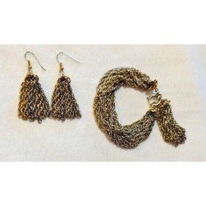 Beautiful Vintage Multi Strand Bracelet And Earrings Set Gold And Silver Tone